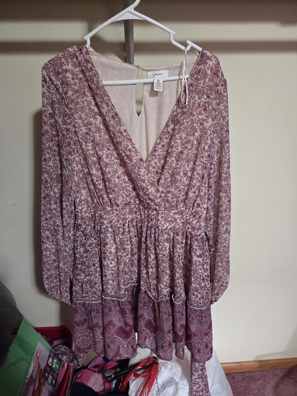 Purple Floral Long-Sleeve Mini Dress